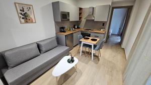 sala de estar con sofá y cocina pequeña en Sezame ApartHotel en Ioánina