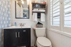 un bagno con un water, un lavandino e uno specchio di Flamingo Bay Cottage cottage a Saint James City Altre 19 foto