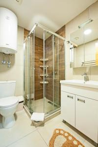 ein Badezimmer mit Dusche, Toilette und Waschbecken in der Unterkunft Kraljevi Cardaci in Kopaonik