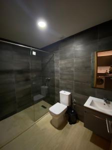 Appartement Parc Mohammedia في المحمدية: حمام مع مرحاض ودش ومغسلة +12 صورة
