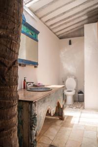 ein Bad mit einem Waschbecken und einem WC in der Unterkunft Captain Coconuts Gili Air in Gili Air