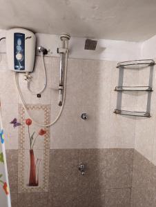 um chuveiro na casa de banho com um vaso em The Traditional Villa by ceyio em Matara