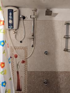 y baño con ducha y cortina de ducha. en The Traditional Villa by ceyio, en Matara