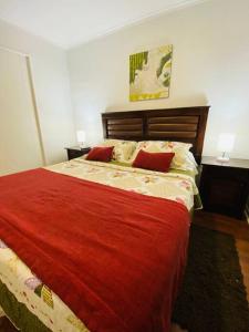 a bedroom with a large bed with a red blanket at Centro Apart Santiago in Santiago