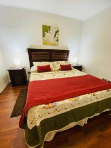 a bedroom with a large bed with a red blanket at Centro Apart Santiago in Santiago