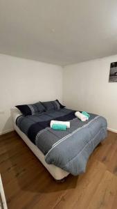 1 dormitorio con 1 cama con 2 toallas en Casa en arriendo muy amplia con dos habitaciones en Punta Arenas