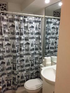 ラ・セレナにあるApartment La Serena Pacificoのバスルーム(トイレ、洗面台、シャワーカーテン付)