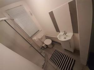 a small bathroom with a sink and a toilet at Three bedroom House in London