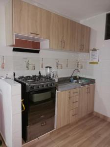 a kitchen with a stove and a sink at Apartamento Amoblado en Ibague in Ibagué
