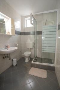 a bathroom with a toilet and a shower and a sink at Apartment Danka - parking and grill in Novalja