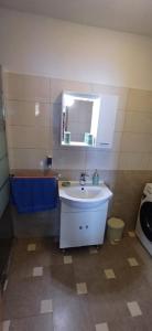 uma casa de banho com um lavatório e um espelho em Apartment More 1 - sea front em Savar