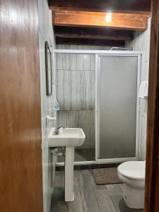 a bathroom with a sink and a toilet at Los Azufres Spa Natural in Los Azufres