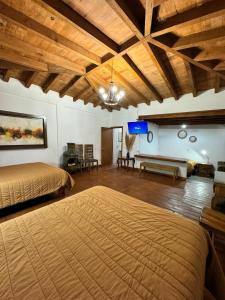 ロス・アスフレスにあるLos Azufres Spa Naturalのベッドルーム1室(ベッド2台、テレビ付)