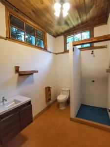 y baño con aseo y lavamanos. en Rusteak Living Retreat in natural and peaceful setting in Canafistula, en Cañafístula