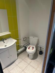 a bathroom with a toilet and a sink at Rivière et jardin à vos pieds in Pulligny