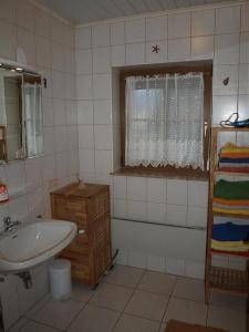 baño pequeño con lavabo y ventana en Haus Schober, en Windischgarsten