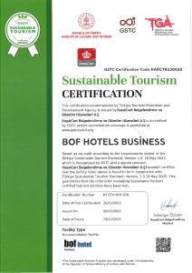 una señal de una institución centrada en el turismo sostenible en Bof Hotels Business, en Estambul