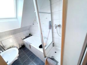 een badkamer met een douche, een toilet en een wastafel bij Apartment in Geseke in Geseke