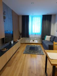 a living room with a couch and a table at Zlatni javor Apartman 401 in Jahorina