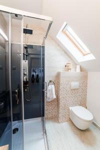 a bathroom with a shower and a toilet at Carpe Diem in Bran