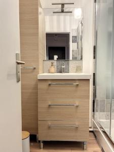 een badkamer met een wastafel en een douche bij Le Julia - Neuf - Gare et garage in Compiègne