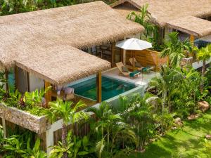 蘇梅島的住宿－Wild Cottages Elephant Sanctuary Resort，享有带游泳池的度假村的空中景致