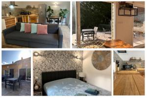 a collage of pictures of a kitchen and a living room at *Rivage* Spacieux T2 RDC sur cour:Jardin-Fibre-Netflix-Terrasse in Pont-de-Metz