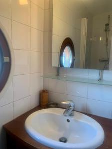 a bathroom with a sink and a mirror at Péniche Suresnes in Suresnes