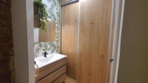 een badkamer met een wastafel en een spiegel bij RentAdore Atocha Suites in Madrid
