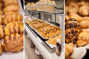two pictures of different types of pastries and bread at Hotel Da Vinci in Milan