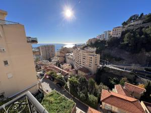 uitzicht op een stad met gebouwen en de oceaan bij My Residence d'Azur Maison Micheloni in Beausoleil