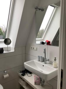 a bathroom with a sink and a mirror at Schlei 48 in Borgwedel