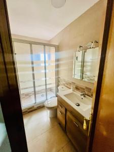 y baño con aseo y lavamanos. en APARTAMENTO 3p MENDIVIL MADRID CENTRO, en Madrid