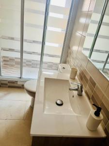 baño con lavabo y aseo y ventana en APARTAMENTO 3p MENDIVIL MADRID CENTRO, en Madrid