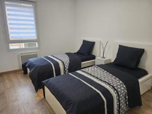 2 Betten in einem Zimmer mit Fenster in der Unterkunft Appartement Cluses in Cluses