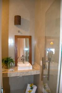 a bathroom with a sink and a mirror at Residencial Villa I in Trancoso