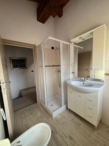 a bathroom with a sink and a shower and a toilet at CasaSolar Saintchristophe a 2 minuti da Aosta in Aosta