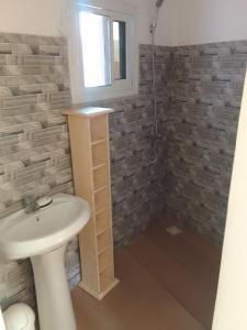 ein Bad mit einem Waschbecken und einer Dusche in der Unterkunft Hôtel Colibri in Niaga