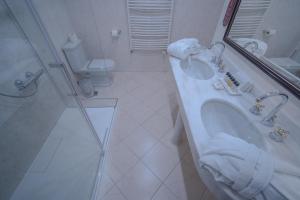 فندق ليبرتي  في براغ: حمام مع حوض ومرحاض ومرآة