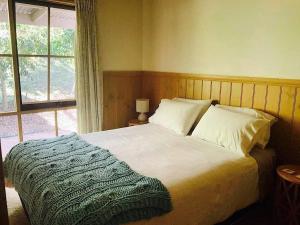 1 dormitorio con 1 cama grande y ventana en Rivendell Cottage en Steels Creek