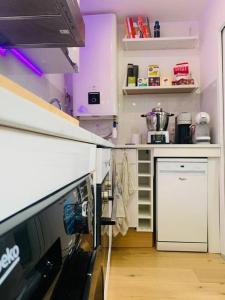 a kitchen with a stove and a dishwasher at Studio cosy au cœur de Paris in Paris