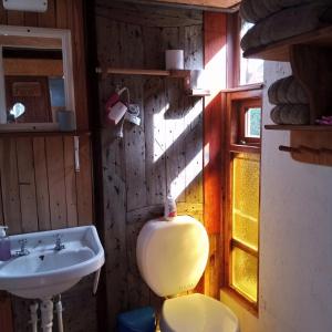 y baño con lavabo y aseo. en EL Carpintero en El Chaltén