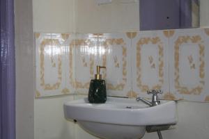 a bathroom with a sink and a mirror at Zeni apartment in Meru