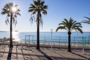 a group of palm trees and the beach at LE MIDI 8 by ESTATES CANNES in Cannes