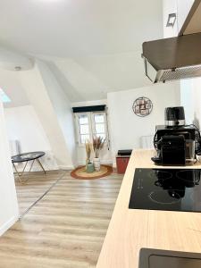 a kitchen with a stove and a counter top at Le Nid Douillet CENTRE VILLE in Decize