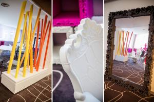 a collage of photos with a mirror and a table at Hotel Da Vinci in Milan