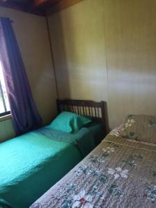 a bedroom with two beds and a window at CABAÑA NELTUME MAGLENE ITURRA in Panguipulli