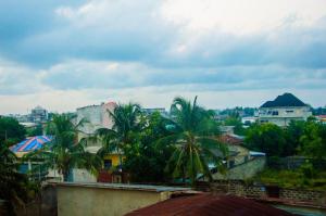 Blick auf eine Stadt mit Palmen und Gebäuden in der Unterkunft Résidence Roma in Cotonou
