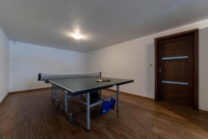 a ping pong table in a room with a door at Drevenica Huty in Huty