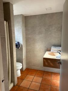 a bathroom with a sink and a toilet at Hotel Colonial de Nogales in Nogales